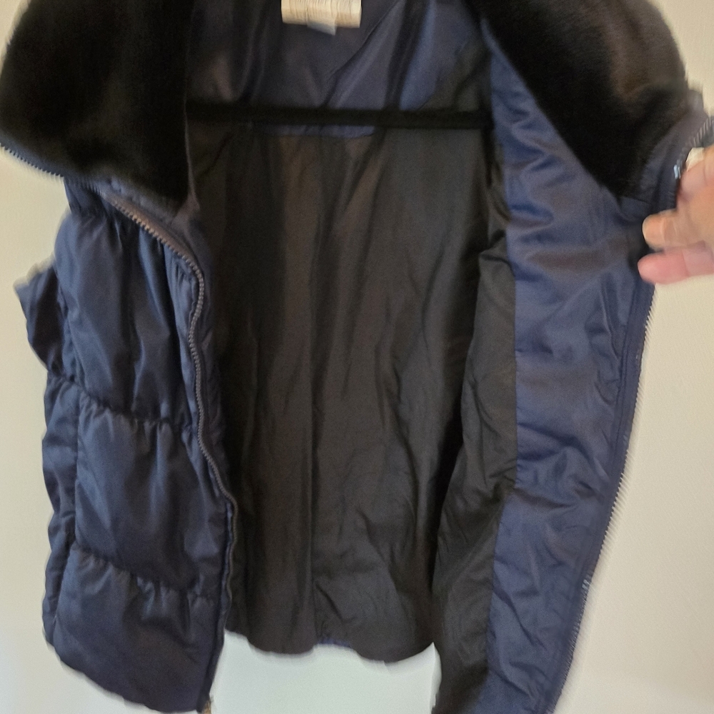 Coldwater Creek Puff Vest Womens Large 14 Navy/royal Purple Faux Fur Collar - Picture 8 of 8